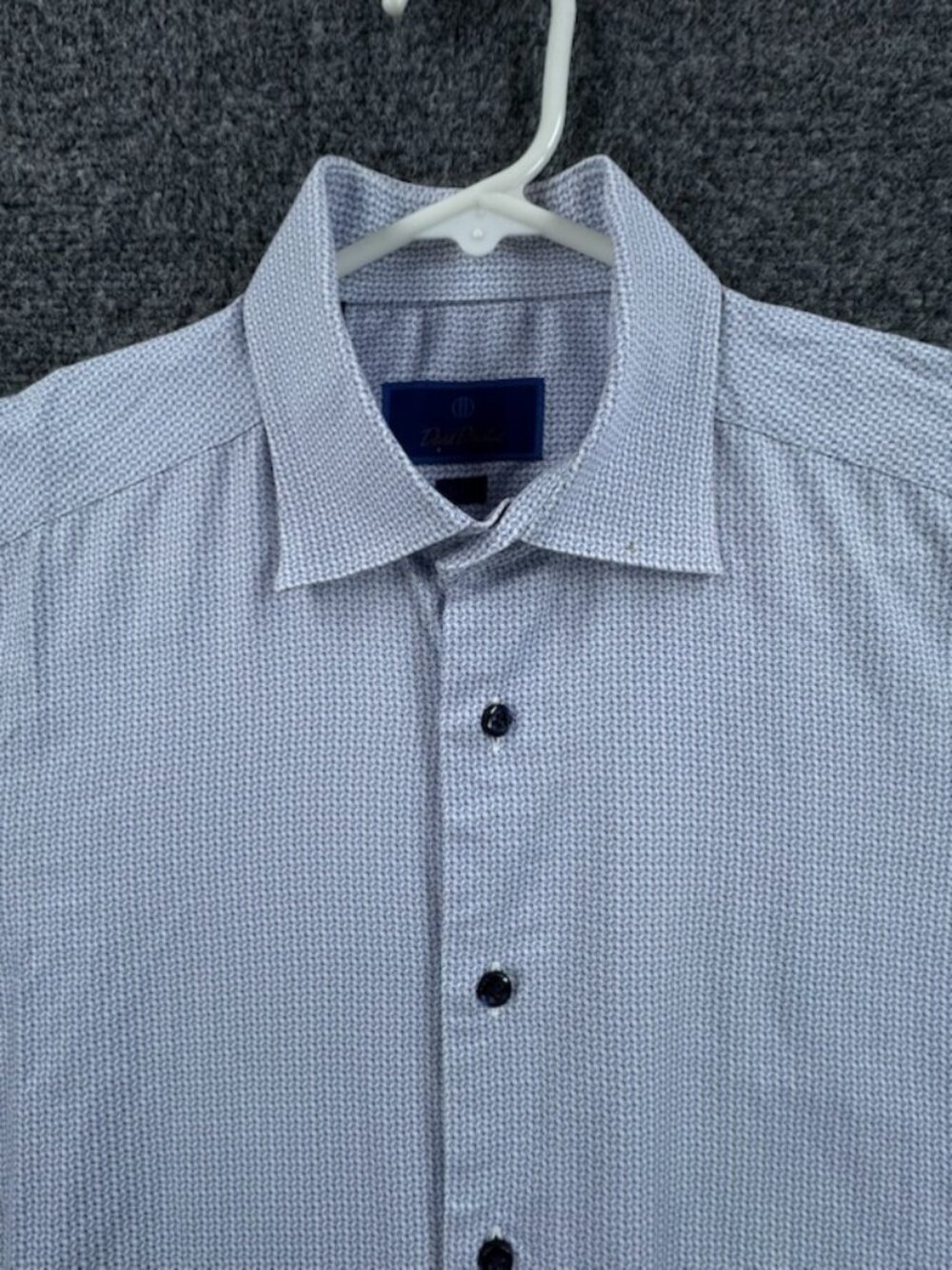 David Donahue Trim White Blue Geometric Men 16 34/35 All Cotton Logo Office